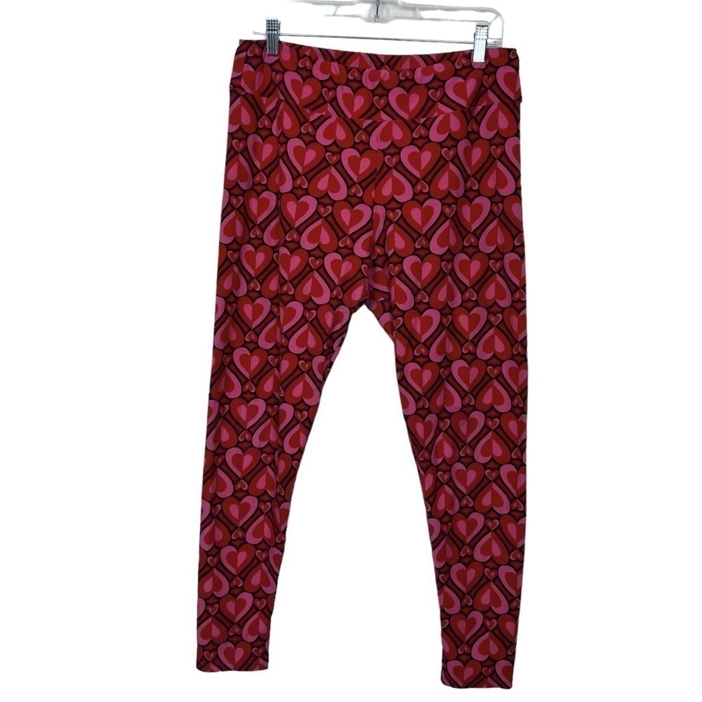 Lularoe Red Pink Heart Print Leggings One Size Big and Tall